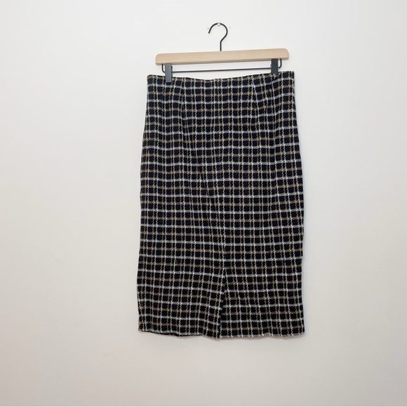 J. Jill Plaid Pencil Skirt Black Ten Stretch Knit Size Small - Picture 2 of 5